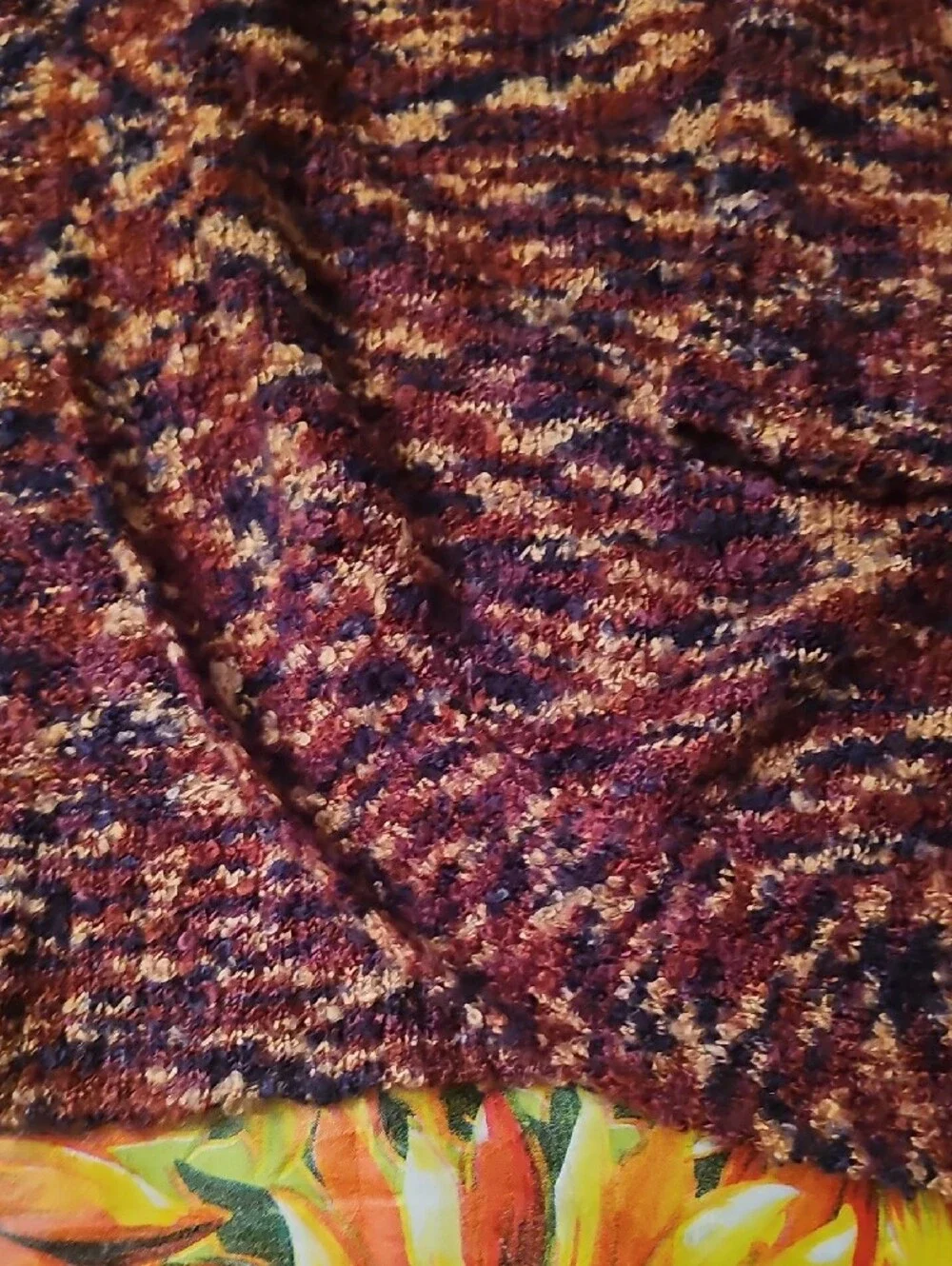 St. John's Bay Marled Burgundy and Cream Open Front Cardigan